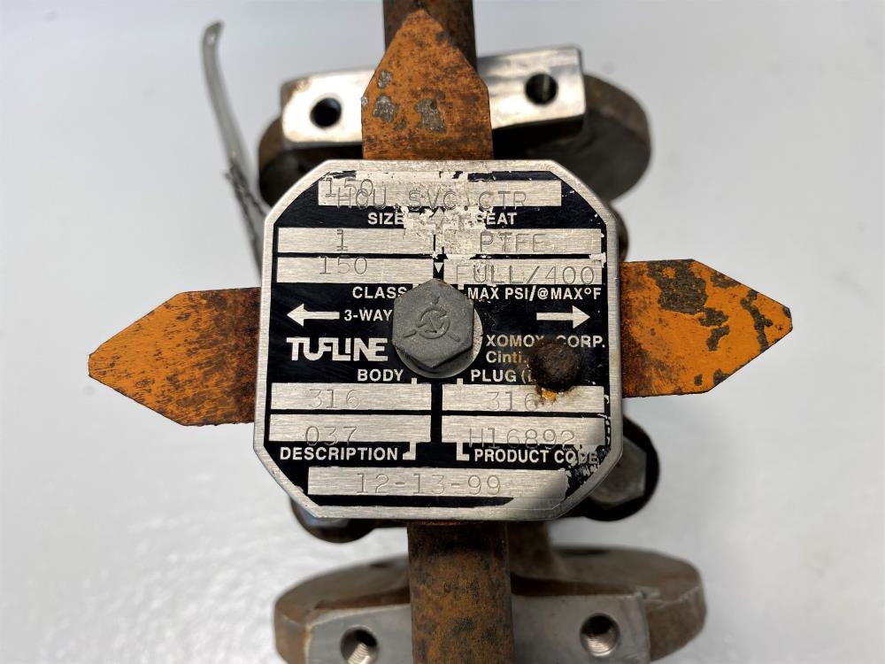 Tufline XOMOX 1" 150# 316 Stainless Steel 3-Way Plug Valve, Type D, H16892, 037